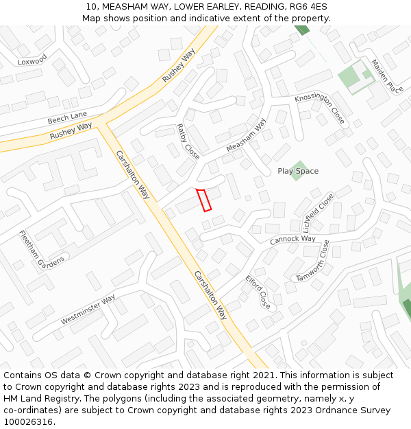 10, MEASHAM WAY, LOWER EARLEY, READING, RG6 4ES: Location map and indicative extent of plot