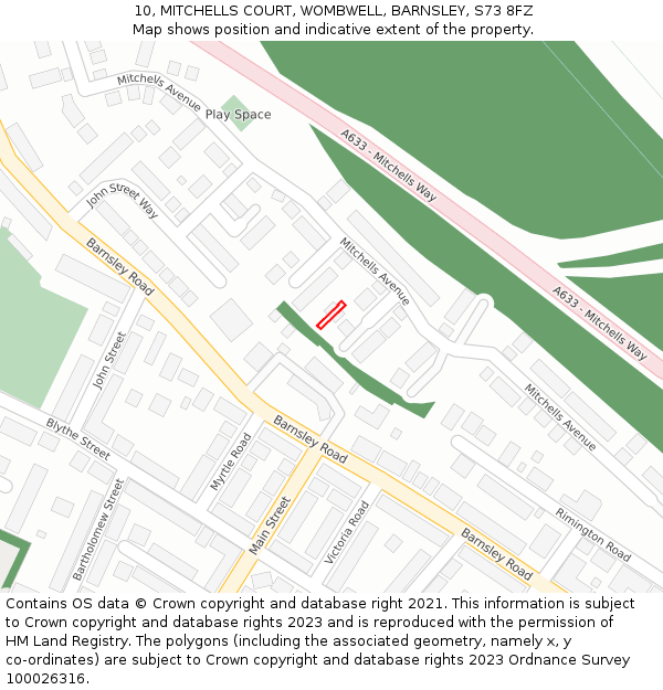10, MITCHELLS COURT, WOMBWELL, BARNSLEY, S73 8FZ: Location map and indicative extent of plot
