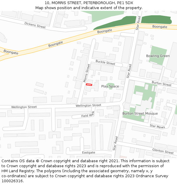 10, MORRIS STREET, PETERBOROUGH, PE1 5DX: Location map and indicative extent of plot