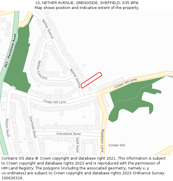 10, NETHER AVENUE, GRENOSIDE, SHEFFIELD, S35 8PW: Location map and indicative extent of plot