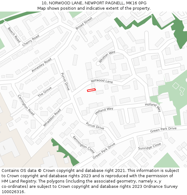 10, NORWOOD LANE, NEWPORT PAGNELL, MK16 0PG: Location map and indicative extent of plot