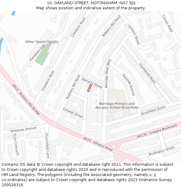 10, OAKLAND STREET, NOTTINGHAM, NG7 5JQ: Location map and indicative extent of plot