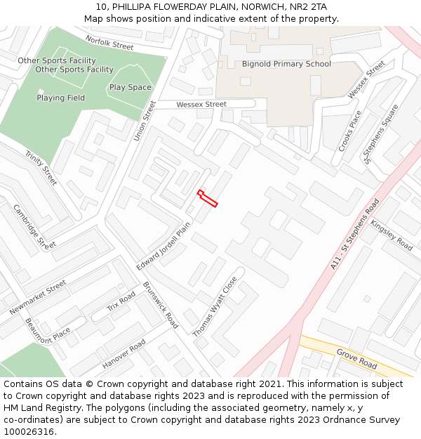 10, PHILLIPA FLOWERDAY PLAIN, NORWICH, NR2 2TA: Location map and indicative extent of plot