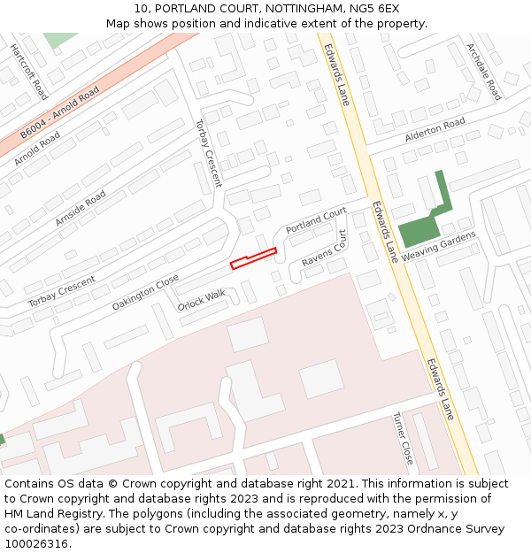 10, PORTLAND COURT, NOTTINGHAM, NG5 6EX: Location map and indicative extent of plot