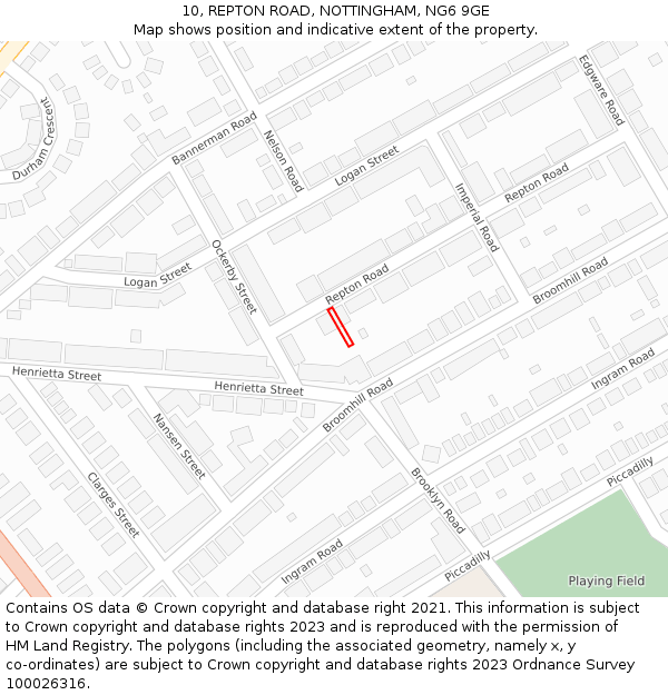 10, REPTON ROAD, NOTTINGHAM, NG6 9GE: Location map and indicative extent of plot