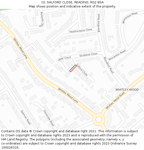 10, SALFORD CLOSE, READING, RG2 8SA: Location map and indicative extent of plot