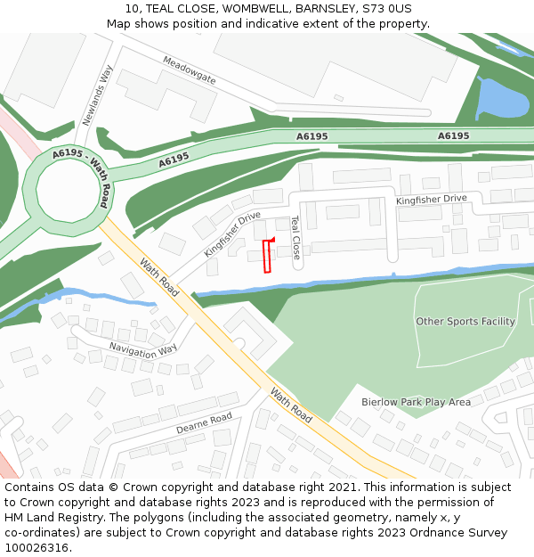 10, TEAL CLOSE, WOMBWELL, BARNSLEY, S73 0US: Location map and indicative extent of plot