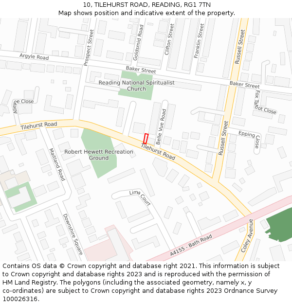 10, TILEHURST ROAD, READING, RG1 7TN: Location map and indicative extent of plot