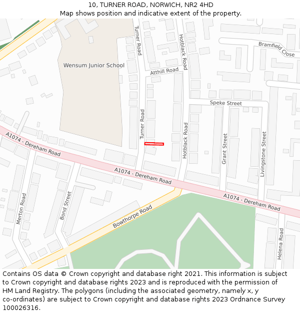 10, TURNER ROAD, NORWICH, NR2 4HD: Location map and indicative extent of plot