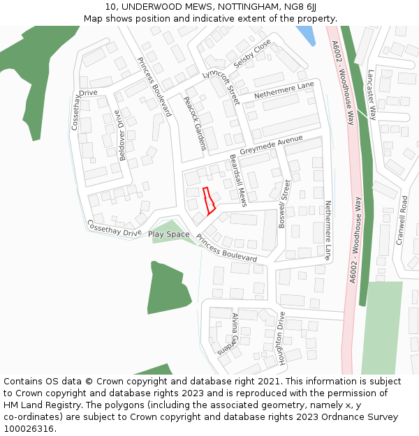 10, UNDERWOOD MEWS, NOTTINGHAM, NG8 6JJ: Location map and indicative extent of plot