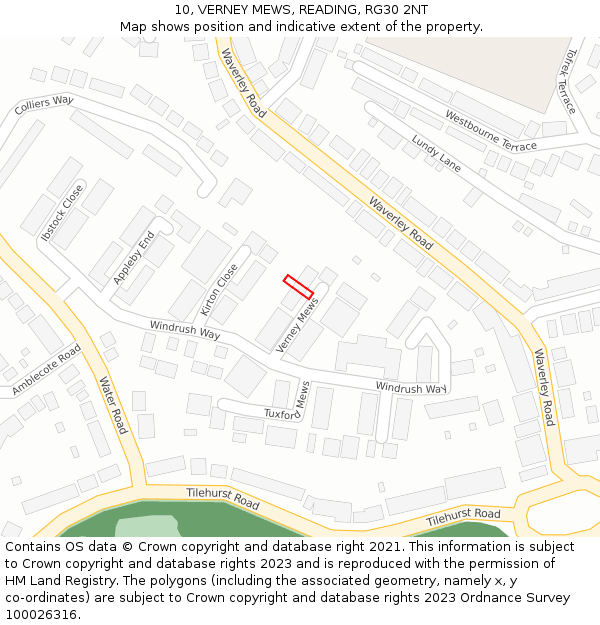 10, VERNEY MEWS, READING, RG30 2NT: Location map and indicative extent of plot