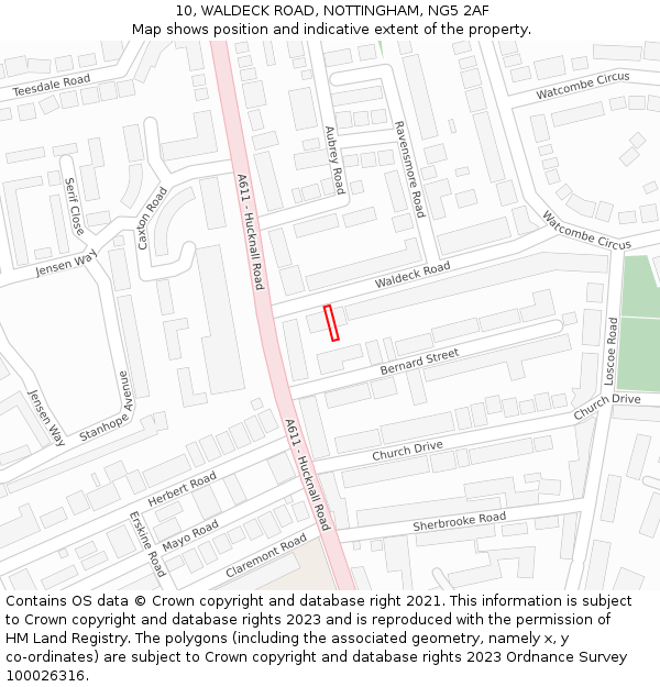 10, WALDECK ROAD, NOTTINGHAM, NG5 2AF: Location map and indicative extent of plot