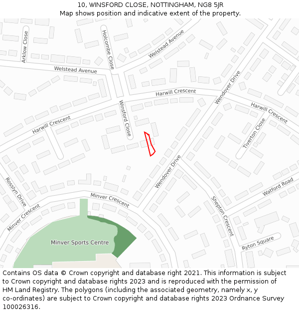 10, WINSFORD CLOSE, NOTTINGHAM, NG8 5JR: Location map and indicative extent of plot