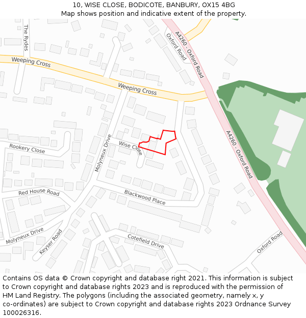 10, WISE CLOSE, BODICOTE, BANBURY, OX15 4BG: Location map and indicative extent of plot