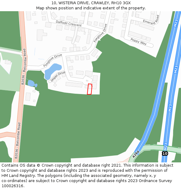 10, WISTERIA DRIVE, CRAWLEY, RH10 3GX: Location map and indicative extent of plot