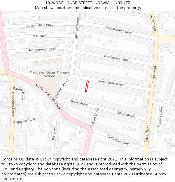 10, WODEHOUSE STREET, NORWICH, NR3 4TZ: Location map and indicative extent of plot