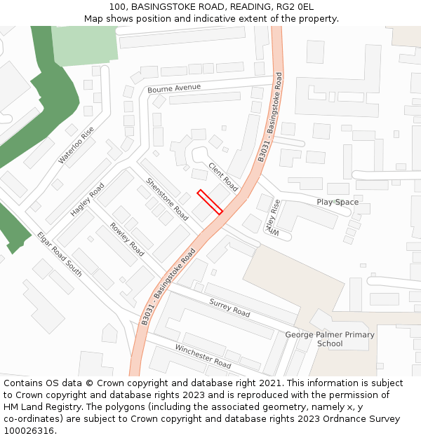 100, BASINGSTOKE ROAD, READING, RG2 0EL: Location map and indicative extent of plot