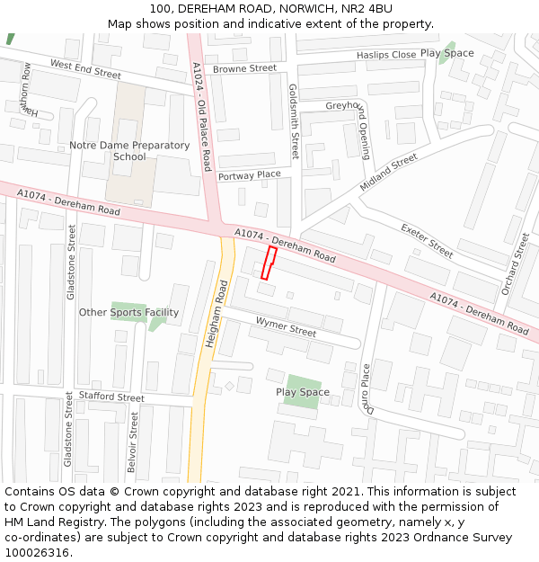 100, DEREHAM ROAD, NORWICH, NR2 4BU: Location map and indicative extent of plot