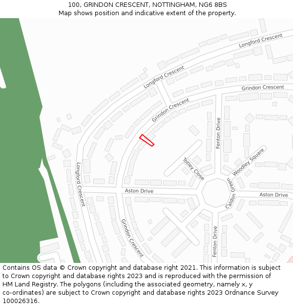 100, GRINDON CRESCENT, NOTTINGHAM, NG6 8BS: Location map and indicative extent of plot