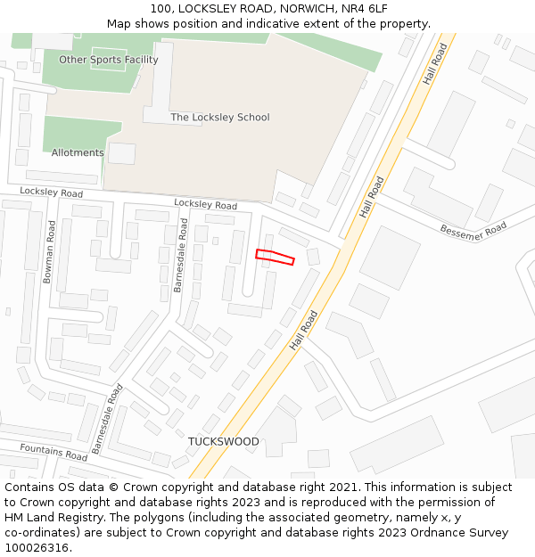 100, LOCKSLEY ROAD, NORWICH, NR4 6LF: Location map and indicative extent of plot