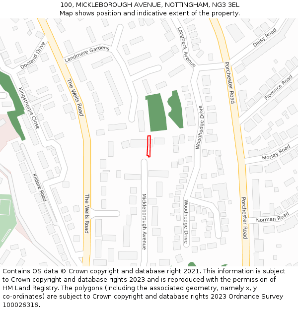 100, MICKLEBOROUGH AVENUE, NOTTINGHAM, NG3 3EL: Location map and indicative extent of plot