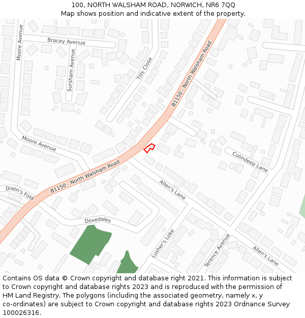 100, NORTH WALSHAM ROAD, NORWICH, NR6 7QQ: Location map and indicative extent of plot
