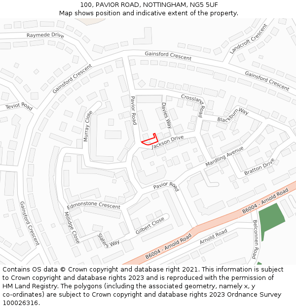 100, PAVIOR ROAD, NOTTINGHAM, NG5 5UF: Location map and indicative extent of plot