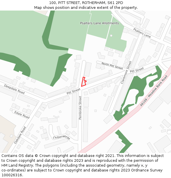 100, PITT STREET, ROTHERHAM, S61 2PD: Location map and indicative extent of plot