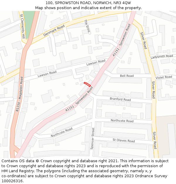 100, SPROWSTON ROAD, NORWICH, NR3 4QW: Location map and indicative extent of plot