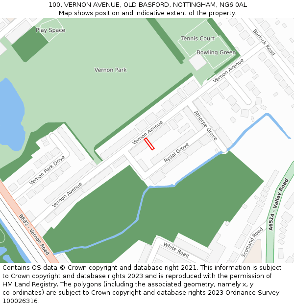 100, VERNON AVENUE, OLD BASFORD, NOTTINGHAM, NG6 0AL: Location map and indicative extent of plot