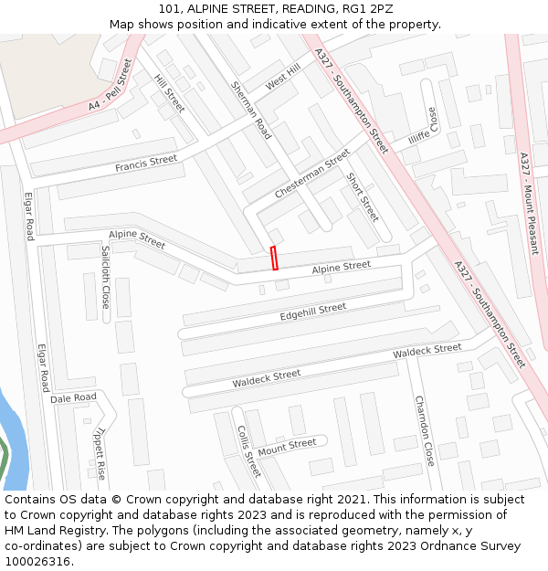 101, ALPINE STREET, READING, RG1 2PZ: Location map and indicative extent of plot