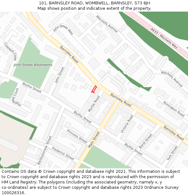 101, BARNSLEY ROAD, WOMBWELL, BARNSLEY, S73 8JH: Location map and indicative extent of plot