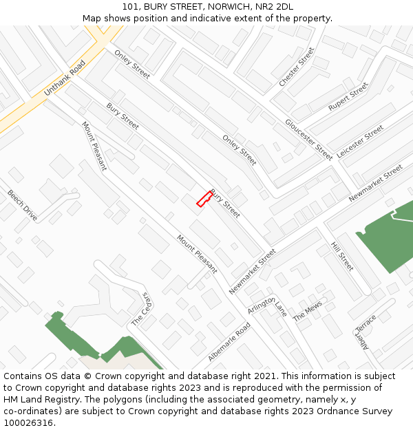 101, BURY STREET, NORWICH, NR2 2DL: Location map and indicative extent of plot