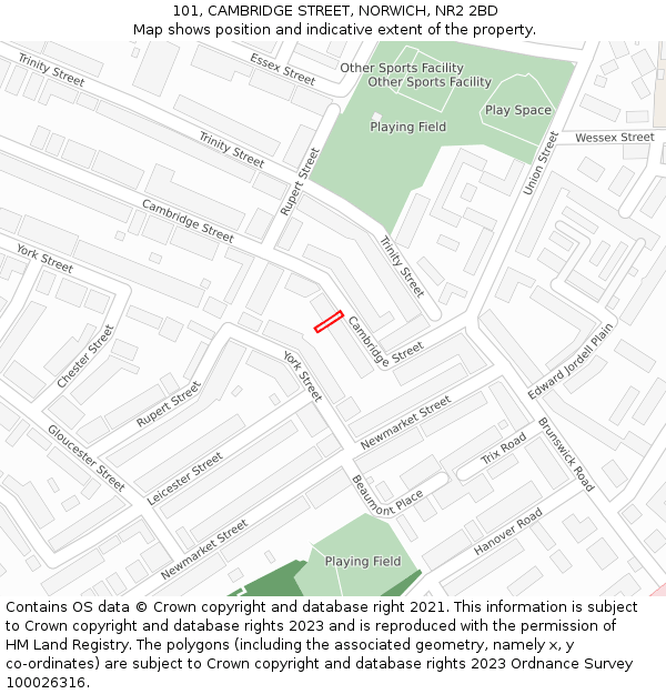 101, CAMBRIDGE STREET, NORWICH, NR2 2BD: Location map and indicative extent of plot