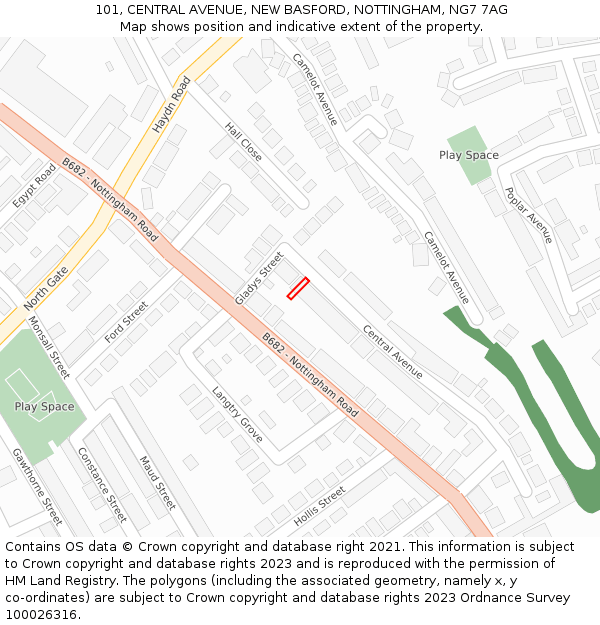 101, CENTRAL AVENUE, NEW BASFORD, NOTTINGHAM, NG7 7AG: Location map and indicative extent of plot