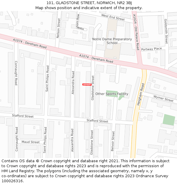 101, GLADSTONE STREET, NORWICH, NR2 3BJ: Location map and indicative extent of plot