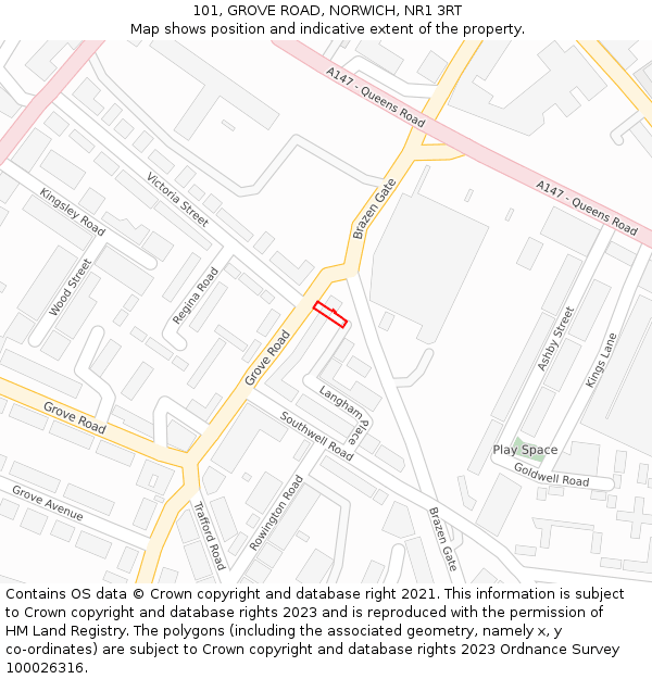 101, GROVE ROAD, NORWICH, NR1 3RT: Location map and indicative extent of plot