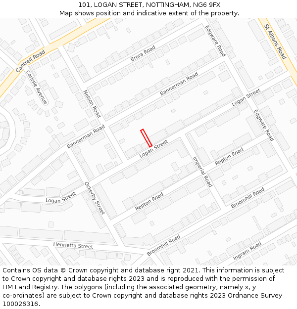 101, LOGAN STREET, NOTTINGHAM, NG6 9FX: Location map and indicative extent of plot