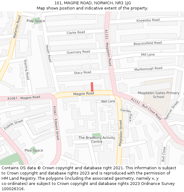101, MAGPIE ROAD, NORWICH, NR3 1JG: Location map and indicative extent of plot