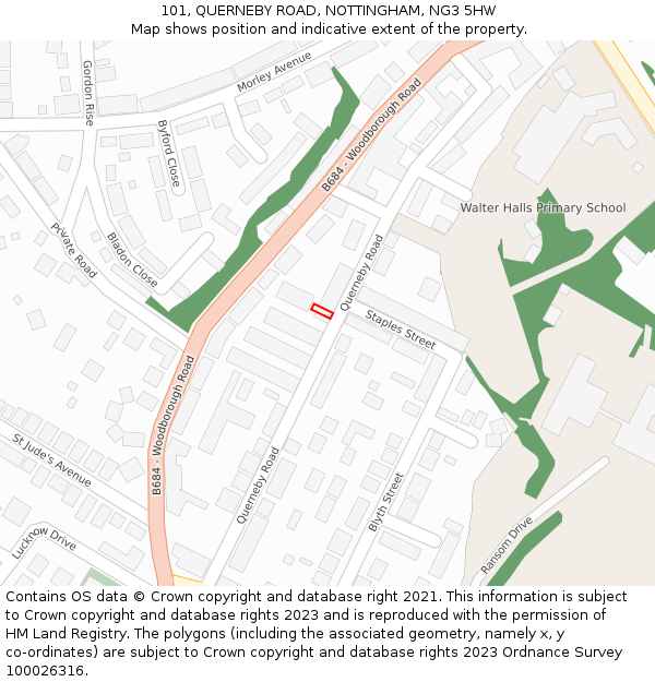 101, QUERNEBY ROAD, NOTTINGHAM, NG3 5HW: Location map and indicative extent of plot