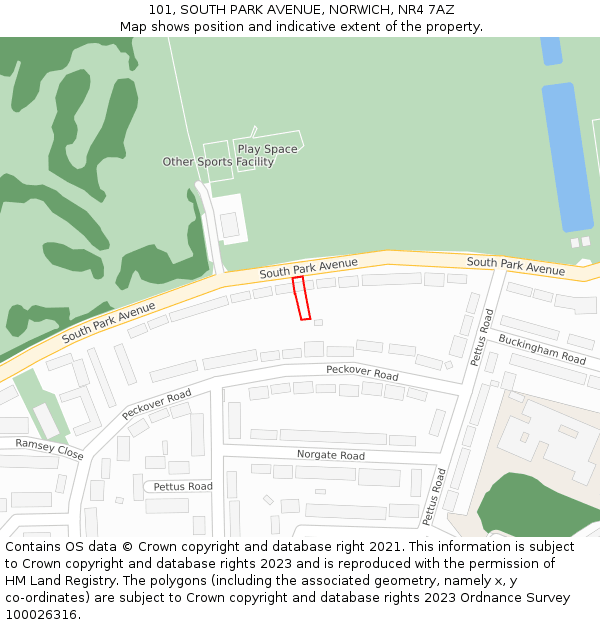 101, SOUTH PARK AVENUE, NORWICH, NR4 7AZ: Location map and indicative extent of plot