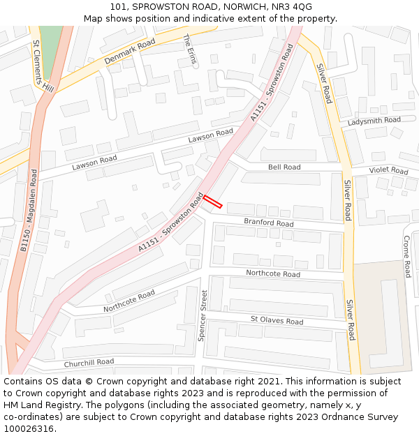 101, SPROWSTON ROAD, NORWICH, NR3 4QG: Location map and indicative extent of plot