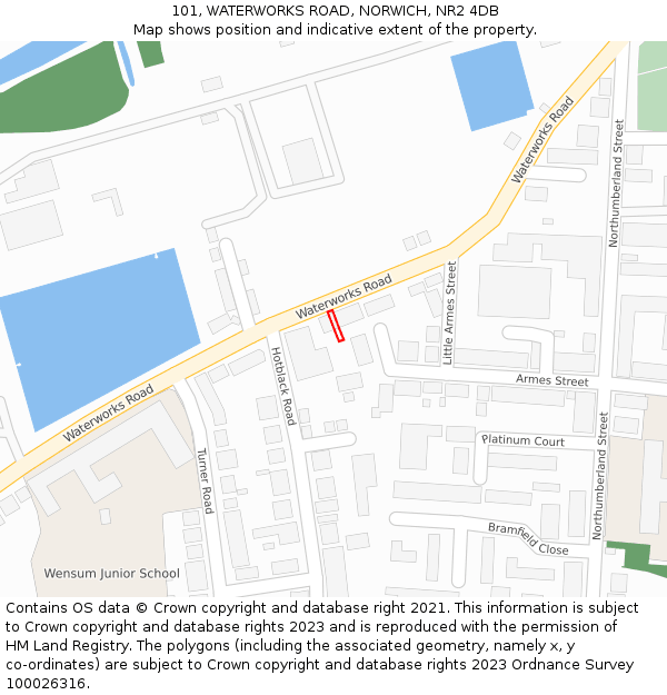 101, WATERWORKS ROAD, NORWICH, NR2 4DB: Location map and indicative extent of plot