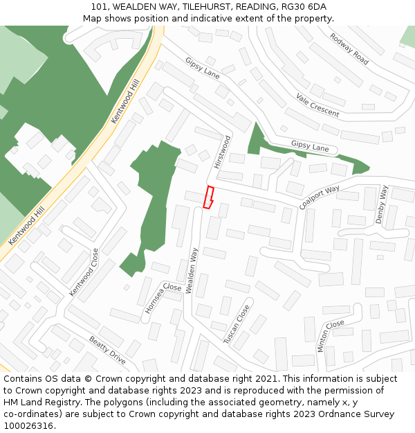 101, WEALDEN WAY, TILEHURST, READING, RG30 6DA: Location map and indicative extent of plot