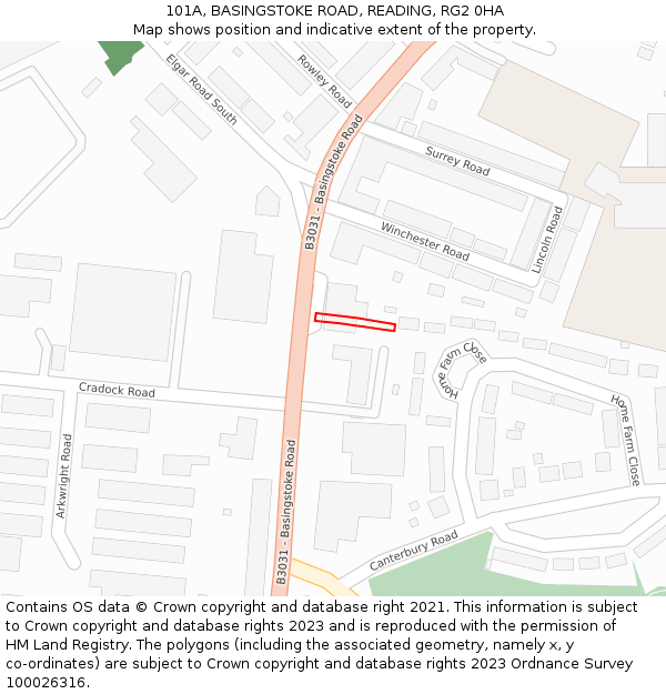 101A, BASINGSTOKE ROAD, READING, RG2 0HA: Location map and indicative extent of plot