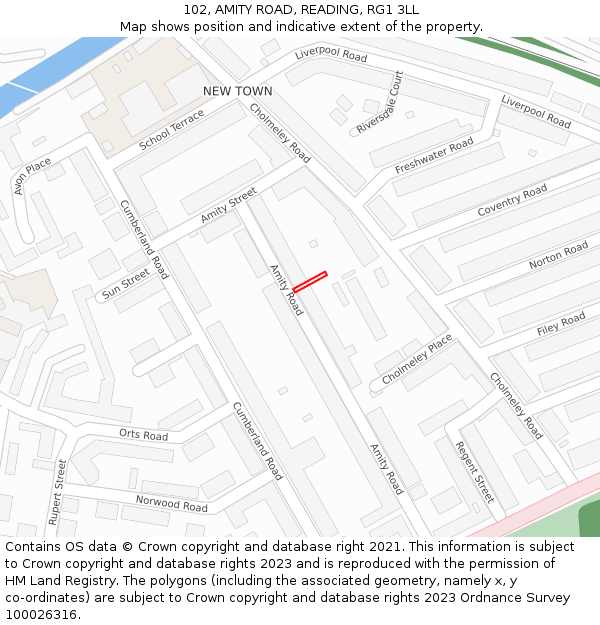 102, AMITY ROAD, READING, RG1 3LL: Location map and indicative extent of plot
