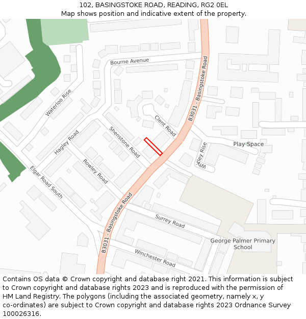 102, BASINGSTOKE ROAD, READING, RG2 0EL: Location map and indicative extent of plot