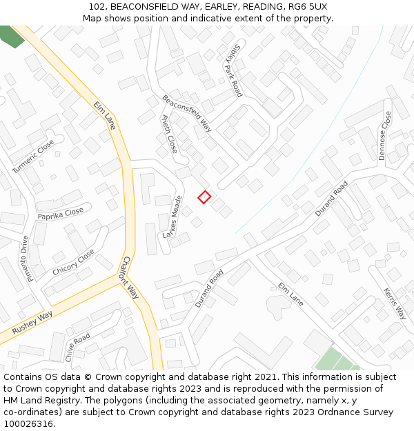 102, BEACONSFIELD WAY, EARLEY, READING, RG6 5UX: Location map and indicative extent of plot