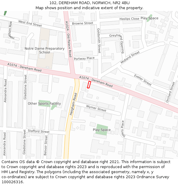 102, DEREHAM ROAD, NORWICH, NR2 4BU: Location map and indicative extent of plot