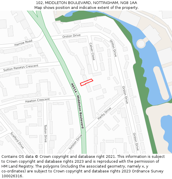 102, MIDDLETON BOULEVARD, NOTTINGHAM, NG8 1AA: Location map and indicative extent of plot